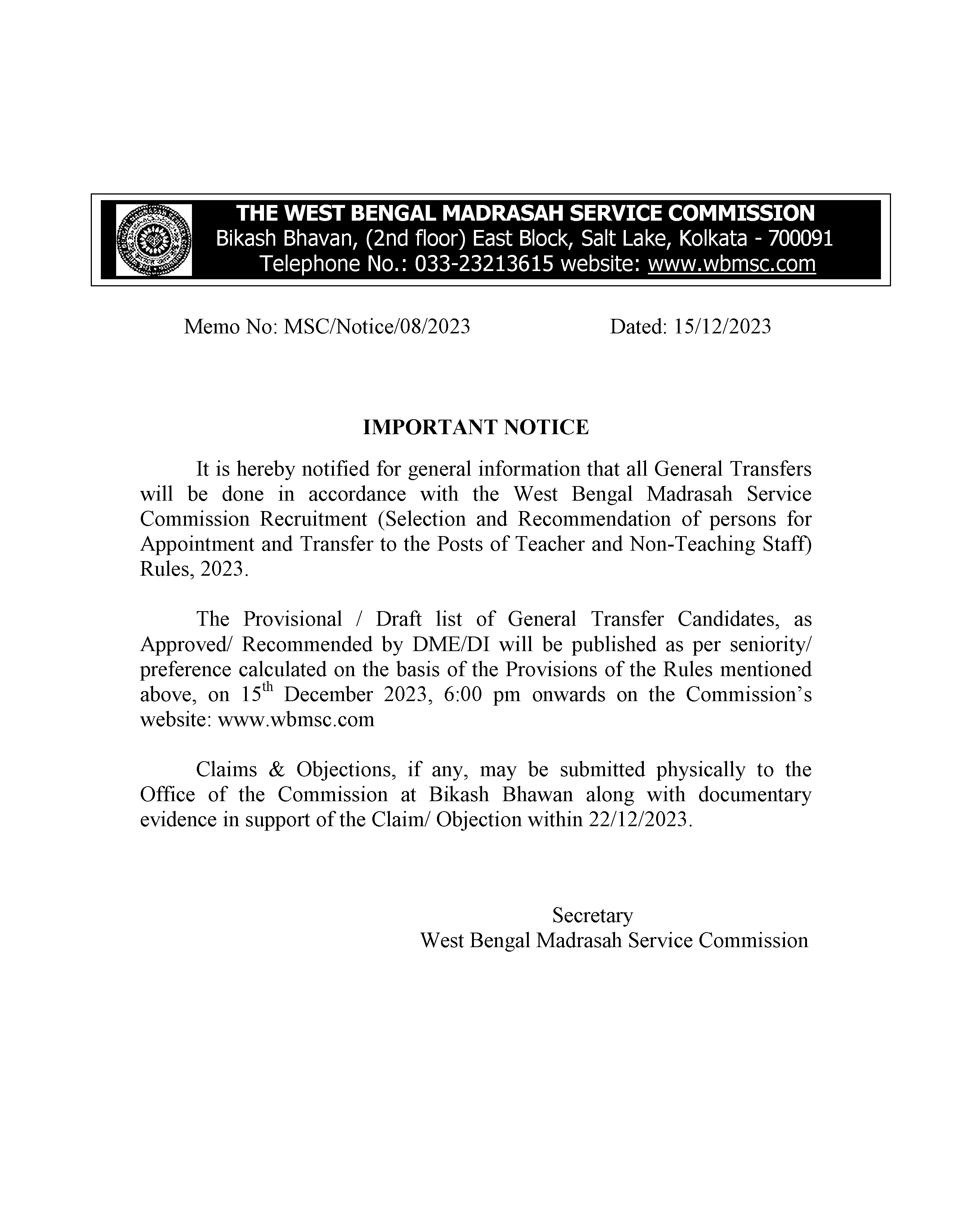 Announcement to all Class-D Personnel